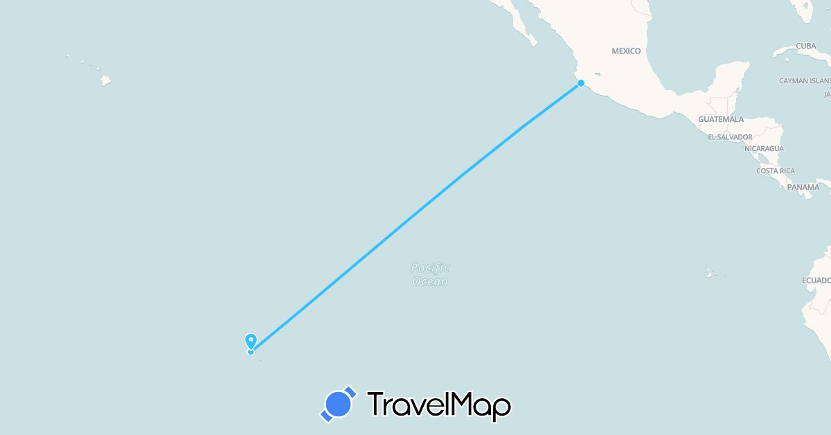 TravelMap itinerary: driving, boat in Mexico, French Polynesia (North America, Oceania)